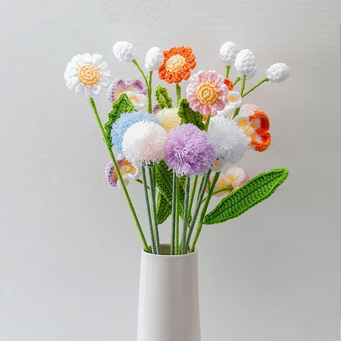 Bouquet di Fiori Artificiali di Tarassaco in Lana Lavorata a Mano Pianta di Simulazione Decorazione Tavolo Soggiorno Casa Ornamento Floreale a Palla Soffice