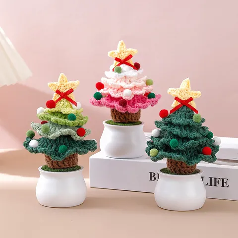 Pianta in Vaso per Albero di Natale all'Uncinetto Lavorata a Maglia a Mano Decorazione da Scrivania Festa Festiva Decorazione per la Casa Regalo