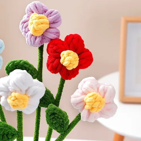 Bouquet di Fiori a Soffio all'Uncinetto Fatto a Mano Fiore Artificiale in Maglia Stile Dopamina Arredamento Regalo di Compleanno Per Donne
