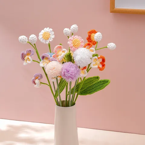 Bouquet di Fiori Artificiali di Tarassaco in Lana Lavorata a Mano Pianta di Simulazione Decorazione Tavolo Soggiorno Casa Ornamento Floreale a Palla Soffice