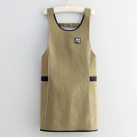 Waterproof Vest Apron Solid Color Waist-Cinching Kitchen Cooking Apron Double Pockets Oil-Proof Stain-Resistant Work Apron