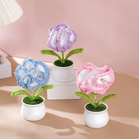 Pianta in Vaso di Garofano all'Uncinetto Fatta a Mano Fiore Lavorato a Maglia Decorazione per la Casa Ornamentale Floreale Artificiale Regalo Festa della Mamma