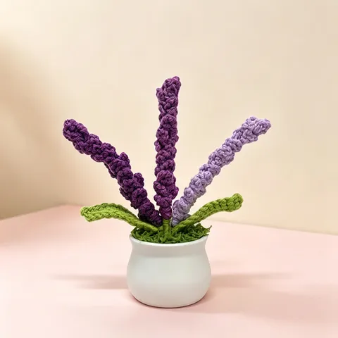 Piante in Vaso di Lavanda Girasole in Filato di Lana Lavorato a Mano Uncinetto Decorazione Floreale per la Casa soprammobile Regalo