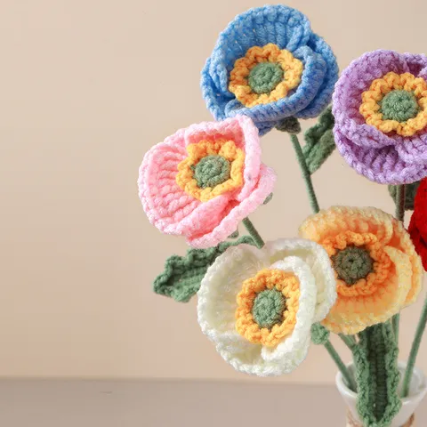 Bouquet di Fiori di Papavero all'Uncinetto Fatto a Mano Filato Lavorato a Maglia Fiori Artificiali Per Festa della Mamma Regalo
