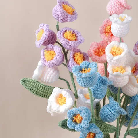 Fatto A Mano Lavorato A Maglia Mughetto Stelo Singolo Uncinetto Fiore Artificiale Filato Simulazione Bouquet Per Decorazione Della Casa Regalo