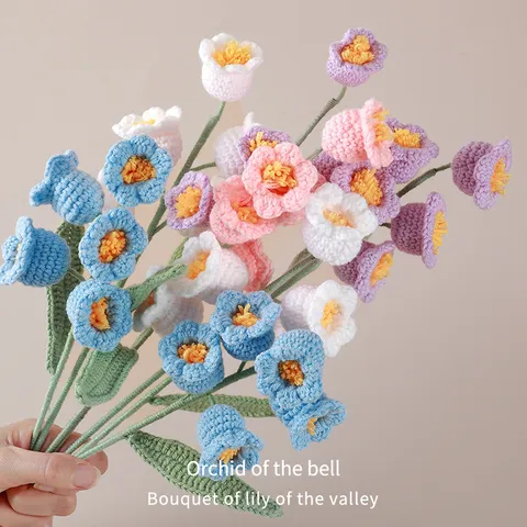 Fatto A Mano Lavorato A Maglia Mughetto Stelo Singolo Uncinetto Fiore Artificiale Filato Simulazione Bouquet Per Decorazione Della Casa Regalo