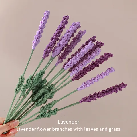 Bouquet di Fiori Artificiali in Filato di Lana Lavorato a Mano Rametto di Lavanda all'Uncinetto per Decorazioni per la Casa Regalo di San Valentino