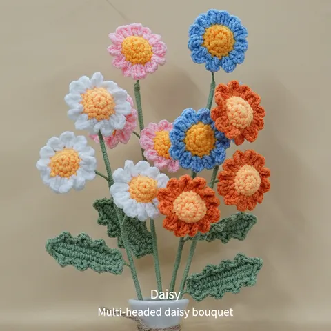 Bouquet di Margherite Lavorato a Maglia Fatto a Mano Fiori Artificiali Uncinetto Crisantemo Multitesta Decorazioni per la Casa Regalo di San Valentino
