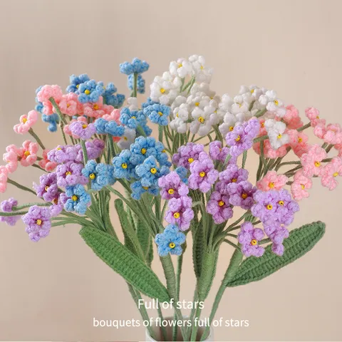 Bouquet di Fiori Artificiali di Gipsofila in Lana Lavorata a Mano Ramo di Pianta Simulato all'Uncinetto per Regalo di Decorazione