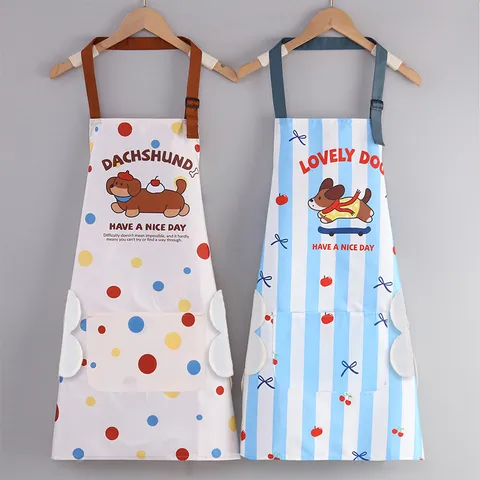 Delantal de Cocina Impermeable y Resistente al Aceite Lindo Estampado de Animales de Dibujos Animados Delantal con Babero Ajustable con Bolsillo para Mujeres Cocina Casera