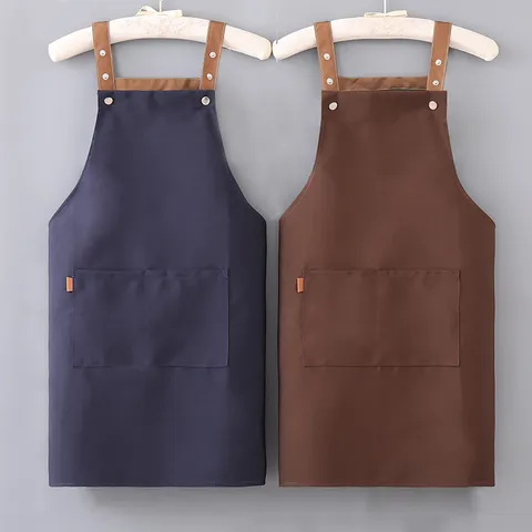 Waterproof Polyester Canvas Work Apron With Adjustable Cross Back Straps Large Pockets Kitchen Apron For Men Women