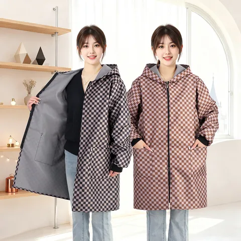 Chaqueta Impermeable con Capucha de Pelo Largo Espesado Cuadros Invierno Cálido Forro Polar Manga Larga Abrigo de Trabajo Exterior