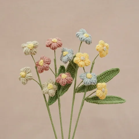 Ramo Di Fiori Artificiali All Uncinetto Con Ramo Di Fiori Puff Lavorato A Mano Decorazione Per Tavolo Da Casa Regalo Di Soprammobile