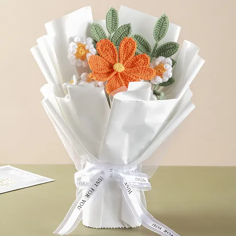 Bouquet di Fiori Gesang in Lana all'Uncinetto Fatto a Mano Fiore Artificiale Lavorato a Maglia Finito Decorazione Soggiorno Regalo Per Fidanzata