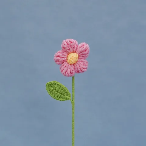 Bouquet Singolo di Fiori Puff all'Uncinetto Fatto a Mano Stelo di Fiore Artificiale Lavorato a Maglia Decorazione per la Casa Accessorio Confezione Regalo