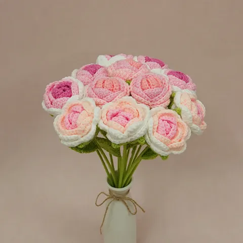 Bouquet di Fiori Artificiali di Rosa Sfumata Fatto a Mano Decorazione per la Casa Centrotavola Festa Regalo