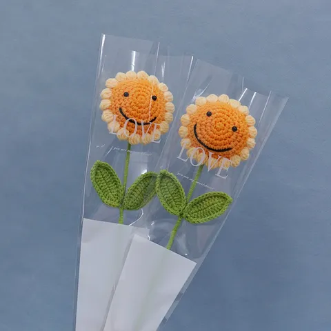 Bouquet di Fiori Artificiali di Girasole all'Uncinetto Fatto a Mano Simpatico Girasole Sorridente Fiore Lavorato a Maglia Regalo