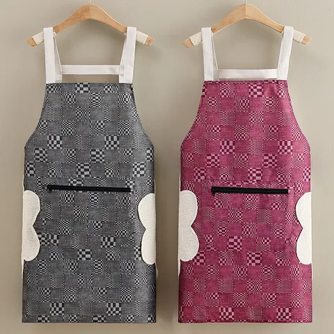 Delantal Laminado Impermeable Cocina Hogar Lindo Cocina Catering Delantal Patrón de Cuadros Delantal con Peto Ajustable