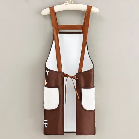 Tablier de Cuisine Imperméable pour Femmes Mignon Imprimé Fille de Dessin Animé Tablier à Bavette Résistant à l'Huile avec Poches Serviette