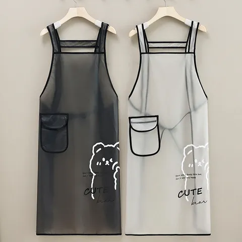 Delantal de TPU Impermeable Transparente Lindo Oso Estampado A Prueba de Aceite Cocina Cocinar Babibero Para Mujeres Delantal de Restaurante Casero