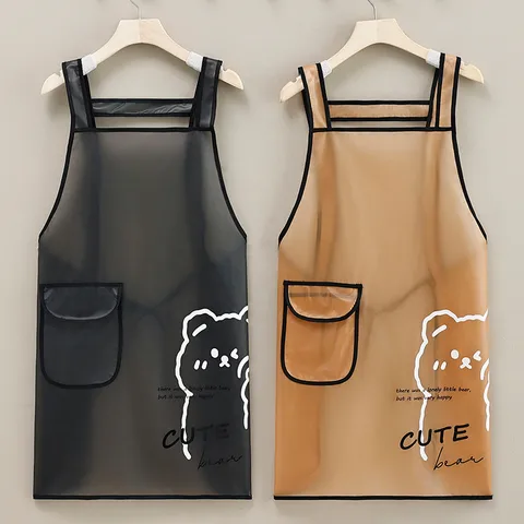 Delantal de TPU Impermeable Transparente Lindo Oso Estampado A Prueba de Aceite Cocina Cocinar Babibero Para Mujeres Delantal de Restaurante Casero