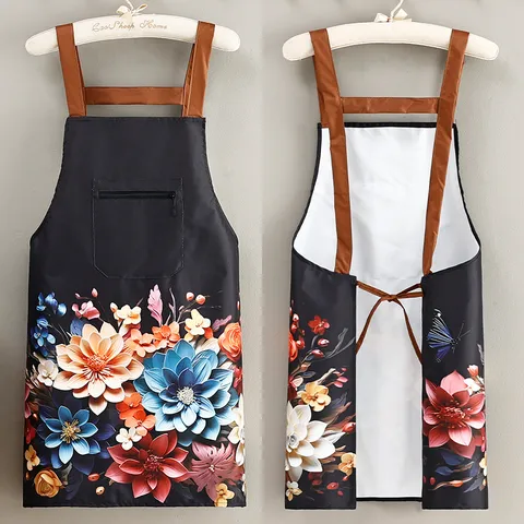Delantal De Cocina Impermeable Para Mujeres Adultas Cocina Horneado Estampado Floral Correa Ajustable Con Bolsillo