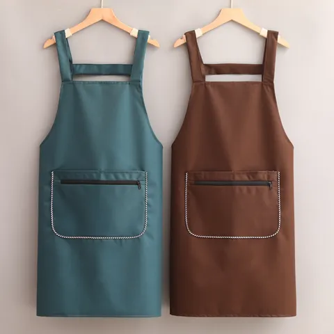 Grembiule da Cucina Impermeabile e Olio-Resistente per Donna Uomo Cottura Lavoro Grembiule da Chef Con Tasca con Zip Stile Minimalista