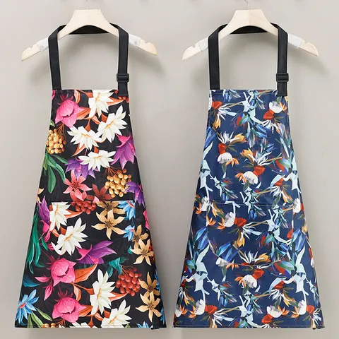 Delantal de Cocina Impermeable Antiaciete Para Mujeres Hombres Cocina Restaurante Floral de Rosas Ropa de Trabajo Delantal Ajustable