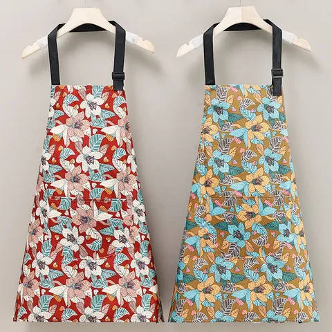 Delantal de Cocina Impermeable Antiaciete Para Mujeres Hombres Cocina Restaurante Floral de Rosas Ropa de Trabajo Delantal Ajustable