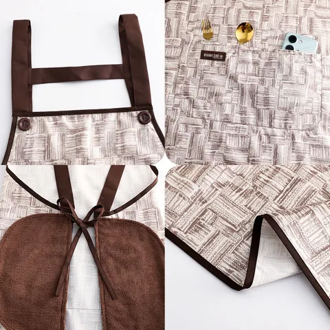 Delantal de Cuadros Impermeable y Resistente al Aceite para Mujer Cocina Cocina Limpieza Bolsillo Paño Ajustable Delantal con Peto