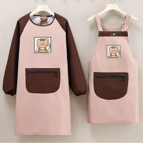 Delantal Impermeable de Manga Larga Estilo Coreano Lindo Oso Estampado Cocina Cocinar Bata Antimanchas Para Hogar Trabajo