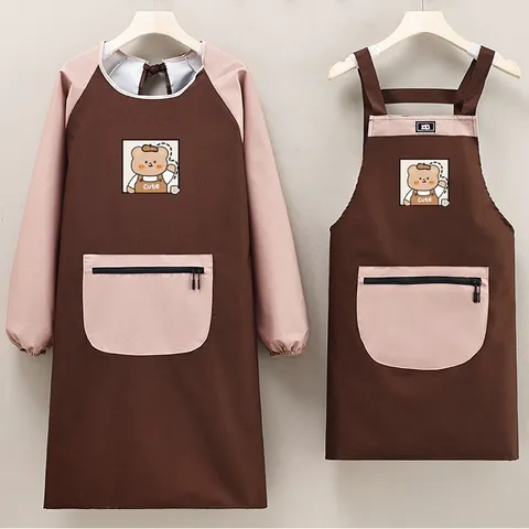 Delantal Impermeable de Manga Larga Estilo Coreano Lindo Oso Estampado Cocina Cocinar Bata Antimanchas Para Hogar Trabajo