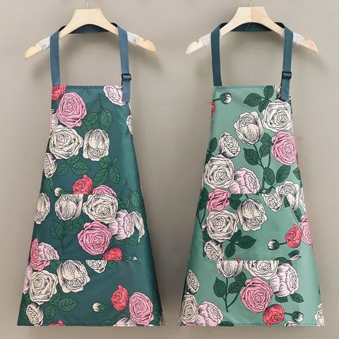 Delantal de Cocina Impermeable y Resistente al Aceite Con Bolsillo Correa Ajustable Estampado Floral de Rosa Vintage para Mujeres Chef Casero