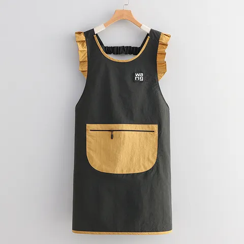 Delantal de Cocina Impermeable y Antigrasa Con Tirantes De Volantes y Bolsillo Con Cremallera Tela Taslan Cocina Repostería Delantal Mujer