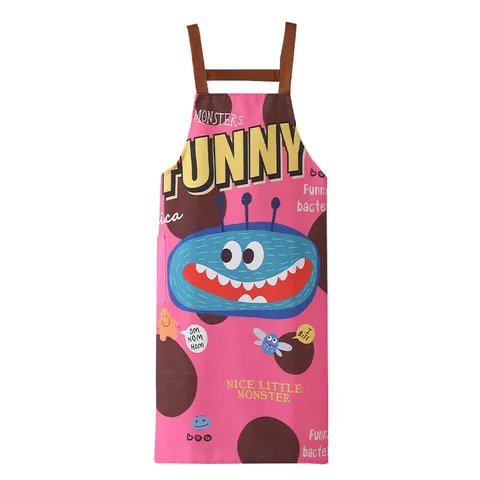 Cute Cartoon Monster Waterproof Canvas Apron For Women Kitchen Cooking Anti Fouling Sleeveless Work Cloth Bib