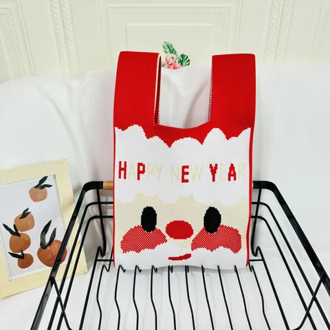 Borsa Tote Lavorata a Maglia di Natale Borsa da Festa Festiva Simpatica Borsa Shopper in Maglia Invernale Casual Quotidiano Donna Regalo