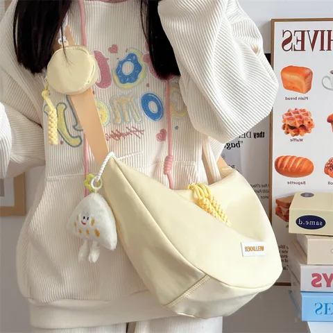 Große Kapazität Canvas Umhängetasche Damen Casual Knödel Schultertasche Einfache Pendler Messenger Tasche Mit Münztasche Anhänger