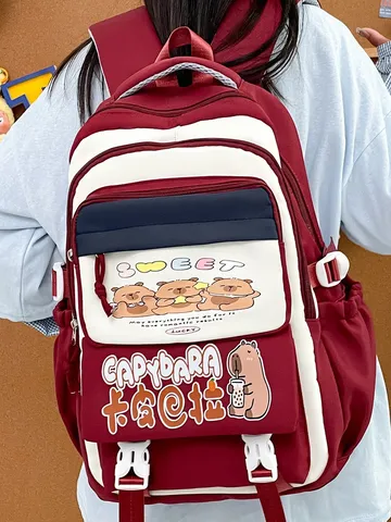Stile Giapponese Ins Carino Cartoon Capybara Stampa Nylon Casual Leggero Zaino Per Studenti Scuola Ragazzi Viaggio Quotidiano