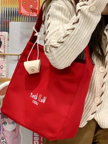 Japanischer Ins College Stil Buchstaben Bestickte Canvas Tragetasche Damen Leichte Tägliche Pendler Umhängetasche
