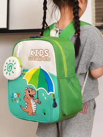 Cute Cartoon Dinosaur Kids Backpack Large Capacity Nylon School Bag For Boys And Girls Casual Travel Daypack