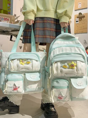 Sac à Dos en Toile à Pois Style Ins Japonais Sac Ita Transparent Joli Sac d'École d'Étudiant Sac de Loisirs à Poches Multiples