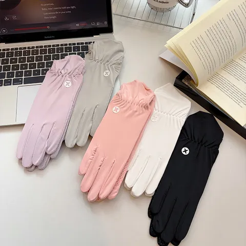 Women Summer Ice Silk Sun Protection Gloves Outdoor Cycling Driving Non Slip Open Finger Touch Screen UV Protection Gloves