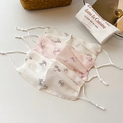 Damen Sommer Dünne Atmungsaktive Mesh Sonnenschutz Gesichtsmaske Süße Schleife Druck Verstellbar Outdoor Staubdichte Abdeckung