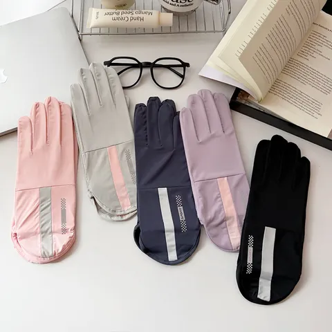 Women Ice Silk Sun Protection Gloves Outdoor Cycling Driving Anti Slip Touch Screen Summer Breathable Full Finger Gloves