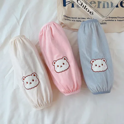 Women Winter Warm Arm Sleeves Cute Bear Embroidery Polyester Anti-Fouling Thickened Long Cuff Sleeves Daily Fashion Accessories