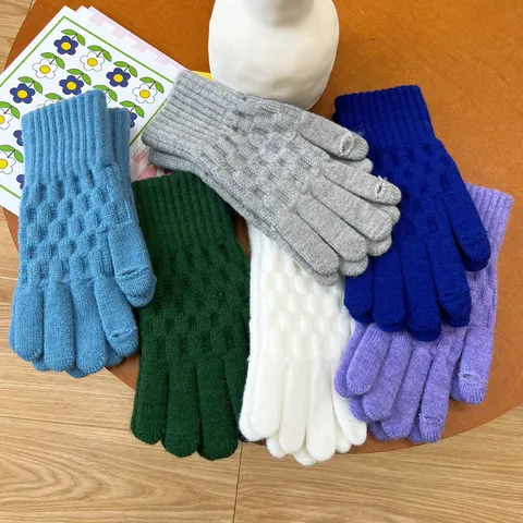Dames Winter Warm Gebreide Handschoenen Touchscreen Open Vinger Effen Kleur Gevoerd met Fleece Verdikte Elastische Handschoenen