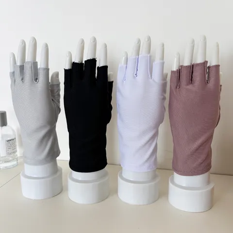 Women Sun Protection Gloves Half Finger Thin Breathable Spandex Solid Color Outdoor Driving UV Protection Gloves