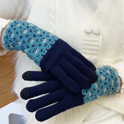 Women Winter Warm Knit Gloves Touchscreen Thickened Stretch Acrylic Jacquard Cold Weather Mittens For Cycling Driving
