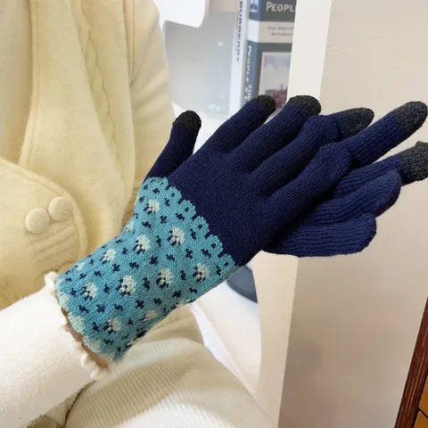 Women Winter Warm Knit Gloves Touchscreen Thickened Stretch Acrylic Jacquard Cold Weather Mittens For Cycling Driving