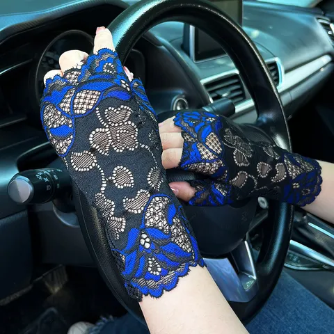 Women Sexy Contrast Lace Half Finger Gloves Summer Thin Breathable Sun Protection Driving
